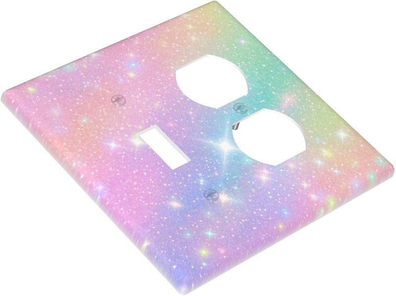 Wuyocha Decorative Light Switch Cover Plate Rainbow Shiny Gradient Colors 2 Gang Outlet Covers 1 Toggle 1 Duplex Wall Plate Decorate Electrical Switch Plate Covers for Kids Room Nursery Decor - Image 3